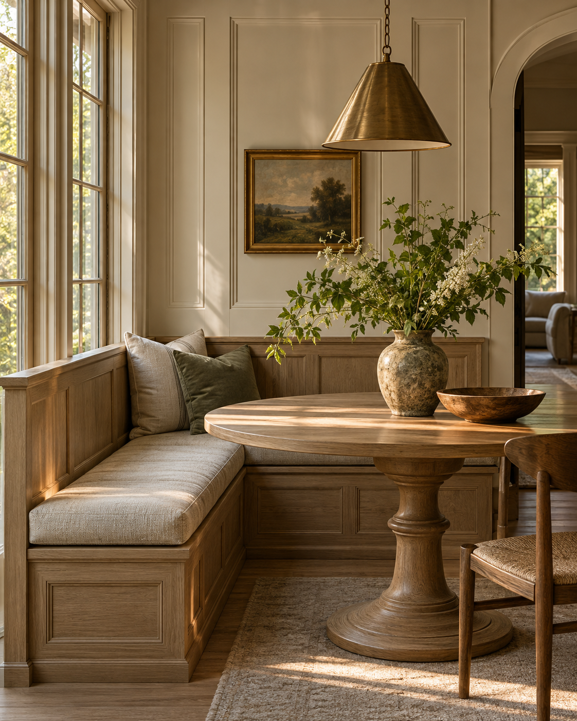 Custom oak dining banquette